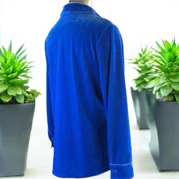 Soft Surroundings Blue Velour Boyfriend Button Down Tunic Shirt - Picture 14 of 16